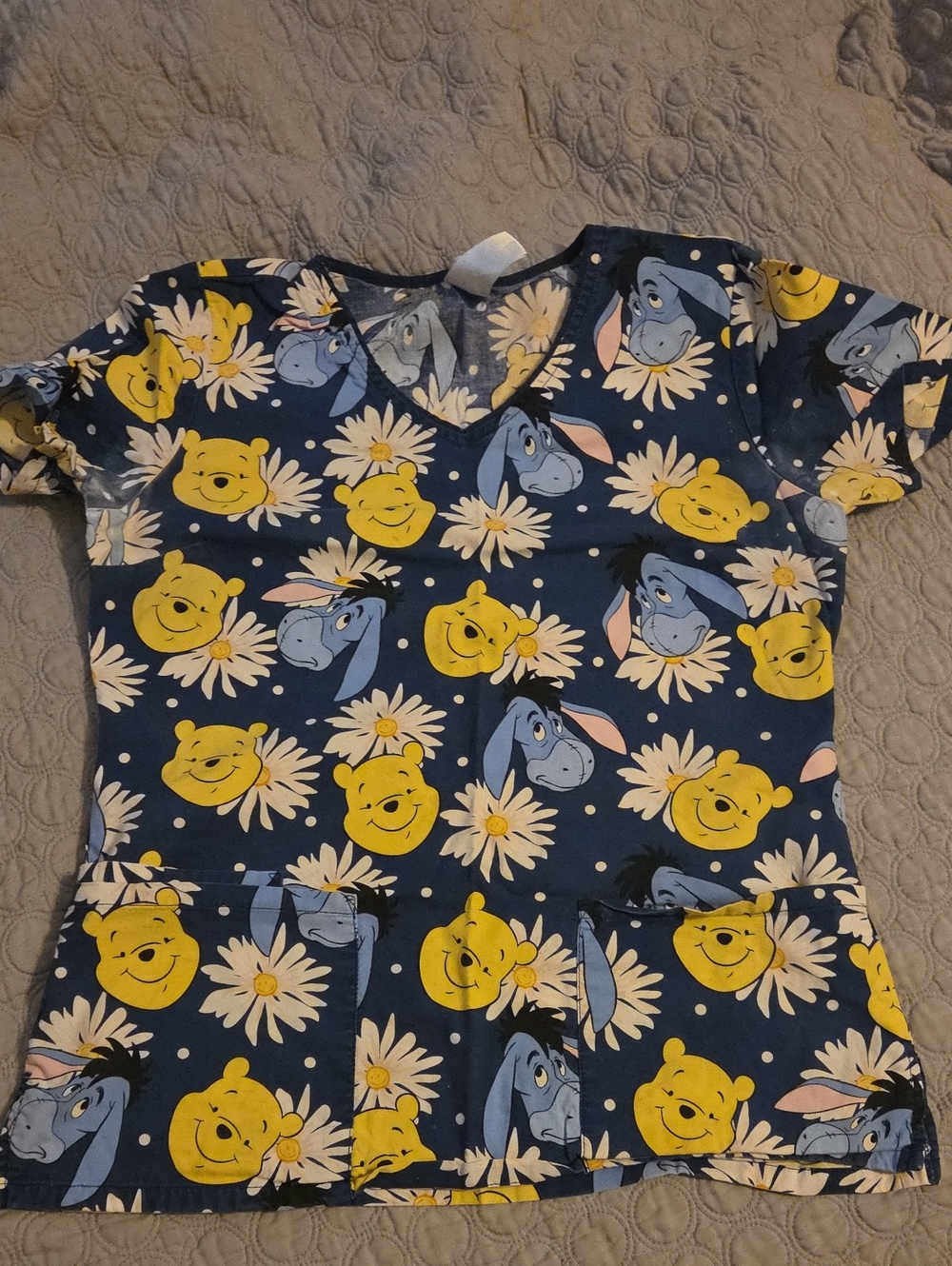 Disney Navy Blue Winnie the Pooh & Eeyore Floral Print Short Sleeve Dress